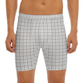 White Tattersall Pattern Print Men's Long Boxer Briefs