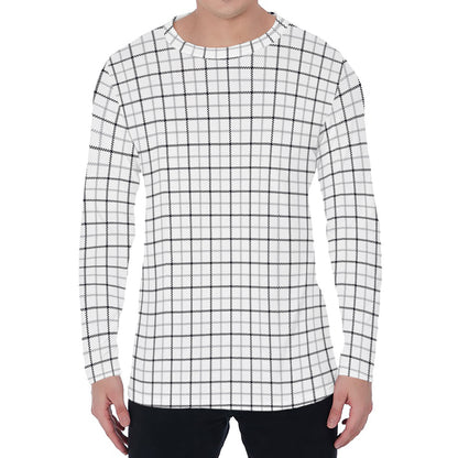 White Tattersall Pattern Print Men's Long Sleeve T-Shirt