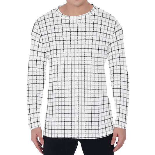 White Tattersall Pattern Print Men's Long Sleeve T-Shirt