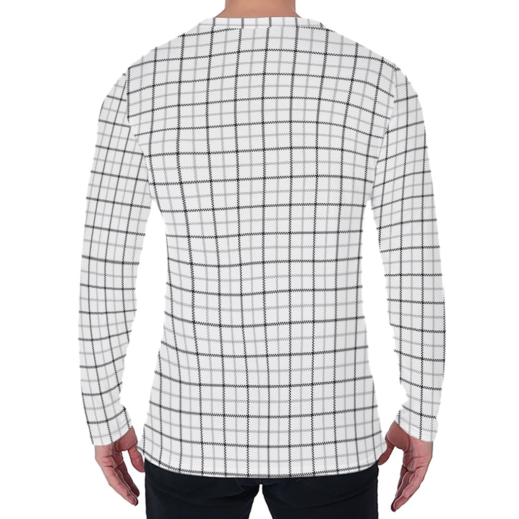 White Tattersall Pattern Print Men's Long Sleeve T-Shirt