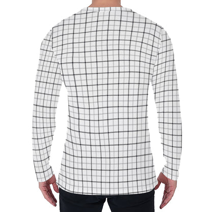 White Tattersall Pattern Print Men's Long Sleeve T-Shirt