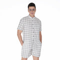 White Tattersall Pattern Print Men's Romper