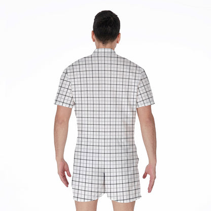 White Tattersall Pattern Print Men's Rompers