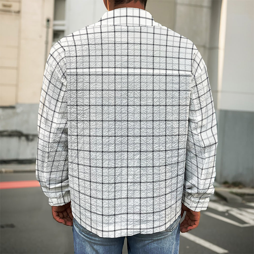 White Tattersall Pattern Print Men's Shirt Jacket