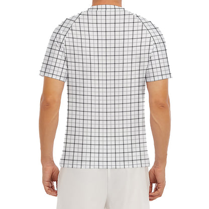 White Tattersall Pattern Print Men's Short Sleeve Rash Guard