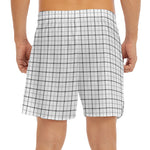 White Tattersall Pattern Print Men's Split Running Shorts