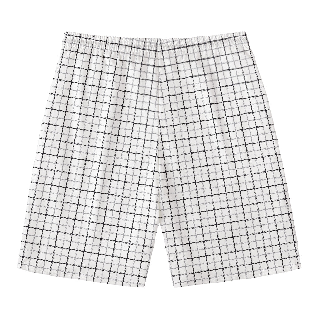 White Tattersall Pattern Print Men's Swim Trunks