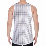White Tattersall Pattern Print Men's Velvet Tank Top