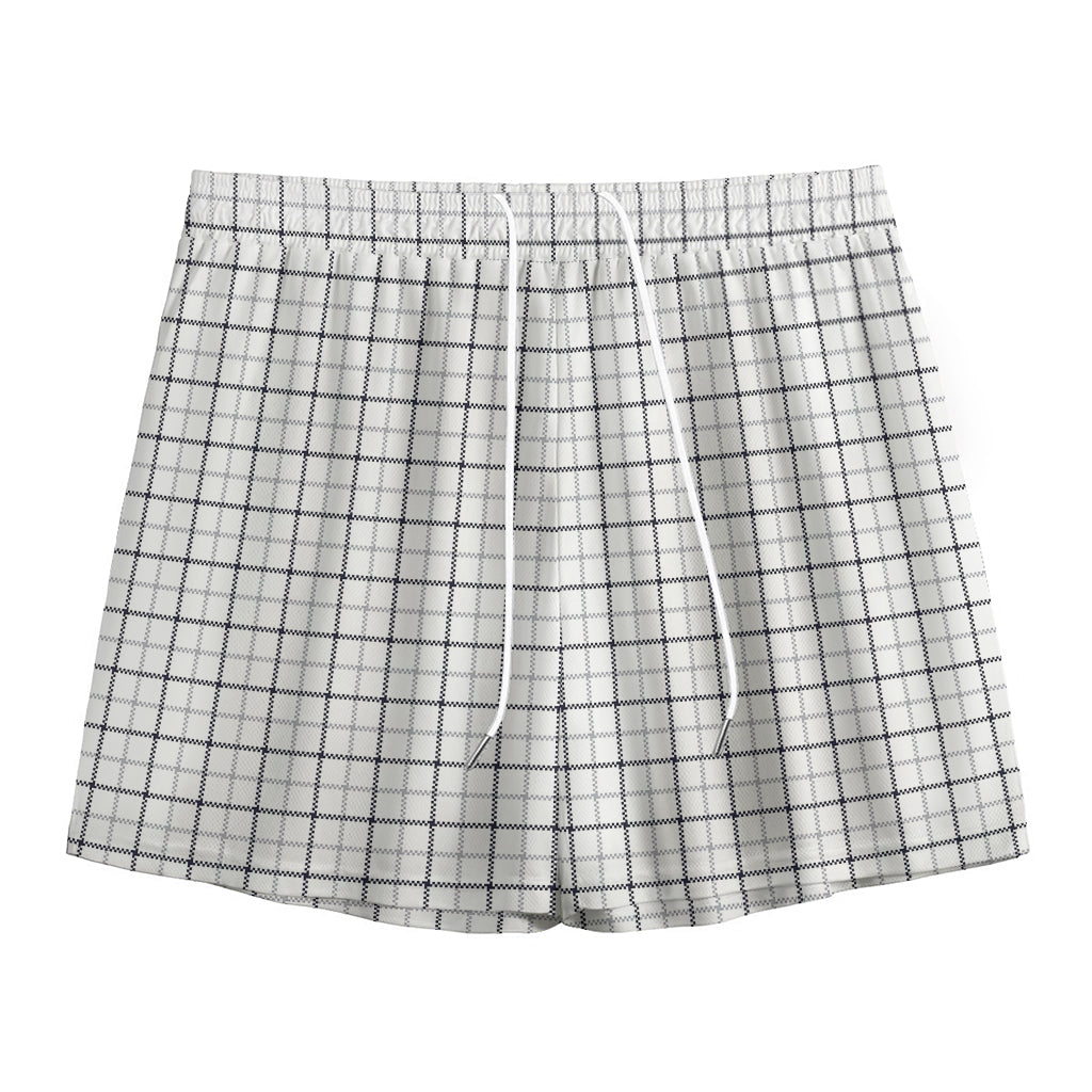 White Tattersall Pattern Print Mesh Shorts