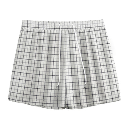 White Tattersall Pattern Print Mesh Shorts