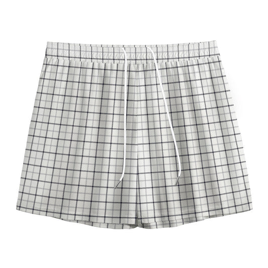 White Tattersall Pattern Print Mesh Shorts