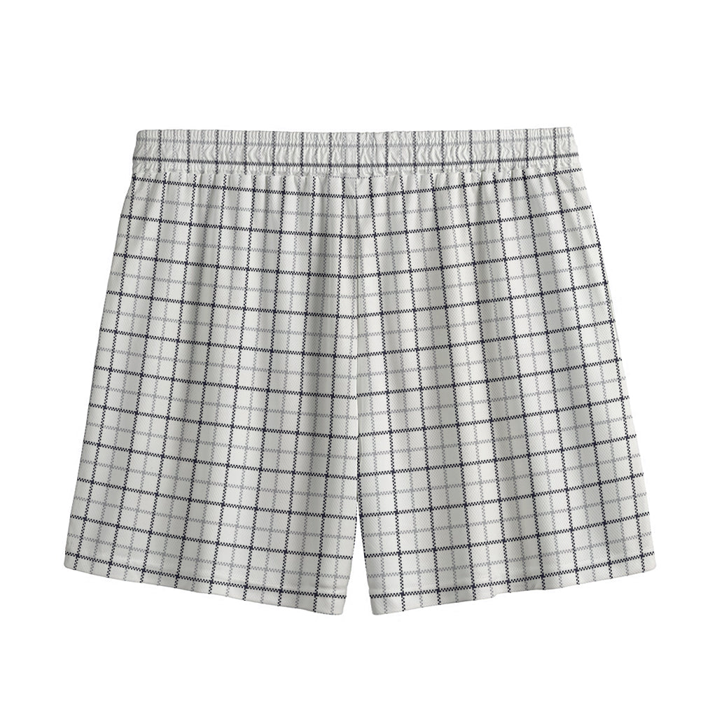 White Tattersall Pattern Print Mesh Shorts