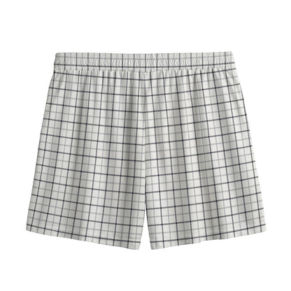 White Tattersall Pattern Print Mesh Shorts