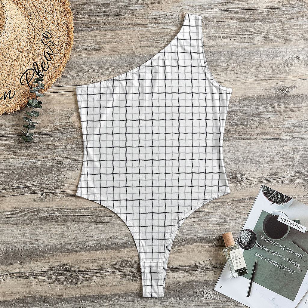 White Tattersall Pattern Print One Shoulder Bodysuit