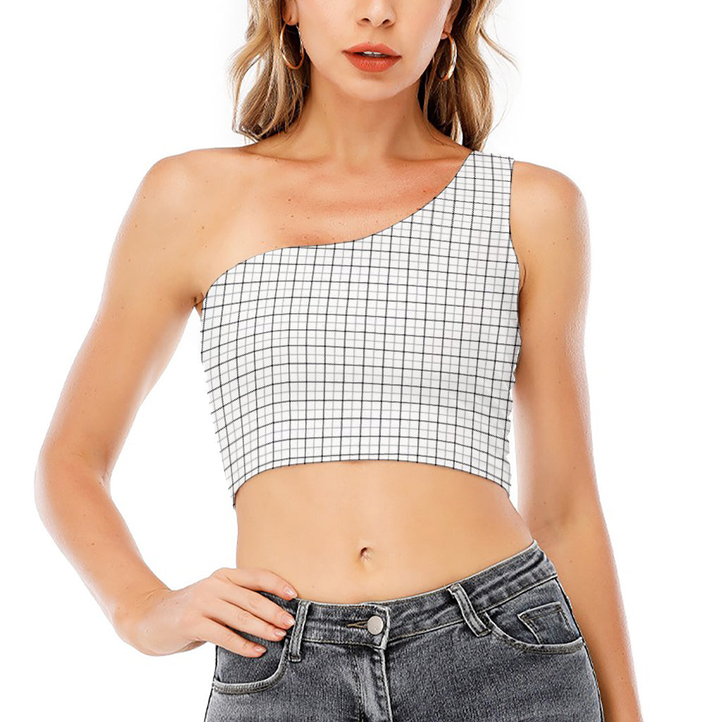 White Tattersall Pattern Print One Shoulder Crop Top
