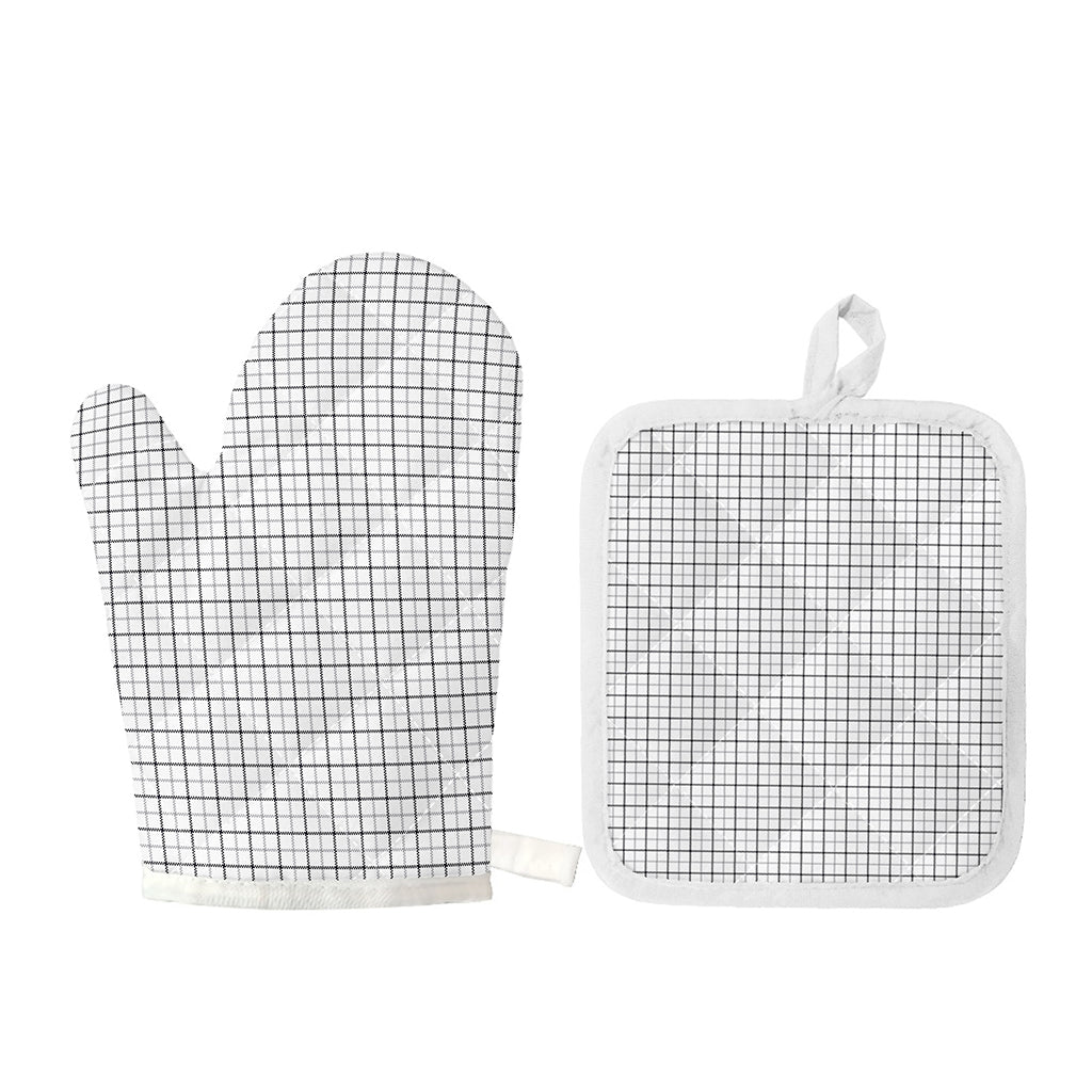 White Tattersall Pattern Print Oven Mitt And Pot Holder Set
