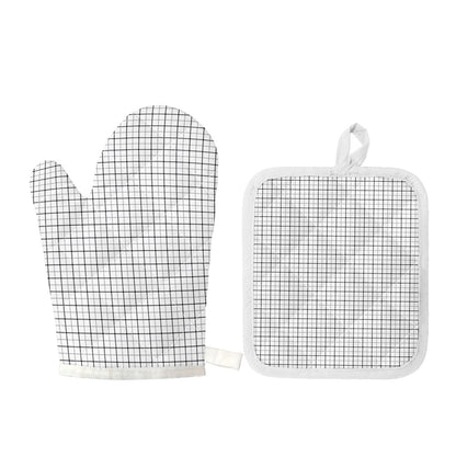 White Tattersall Pattern Print Oven Mitt And Pot Holder Set