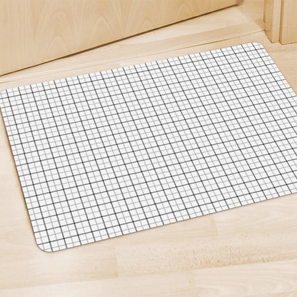 White Tattersall Pattern Print Polyester Doormat