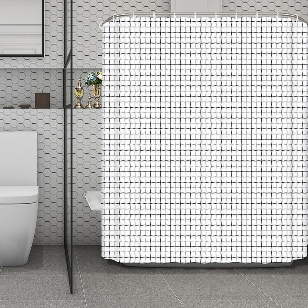 White Tattersall Pattern Print Polyester Shower Curtain