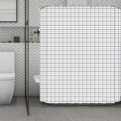 White Tattersall Pattern Print Polyester Shower Curtain