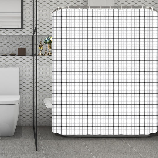 White Tattersall Pattern Print Polyester Shower Curtain
