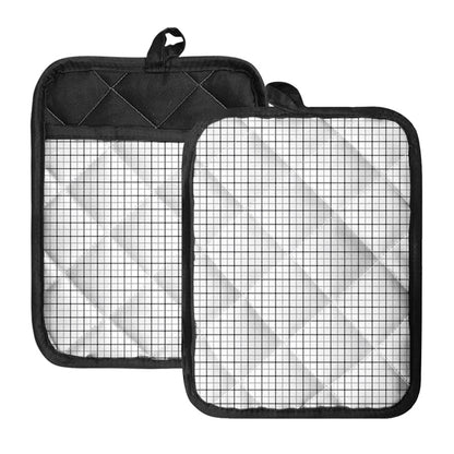 White Tattersall Pattern Print Pot Holders With Pocket