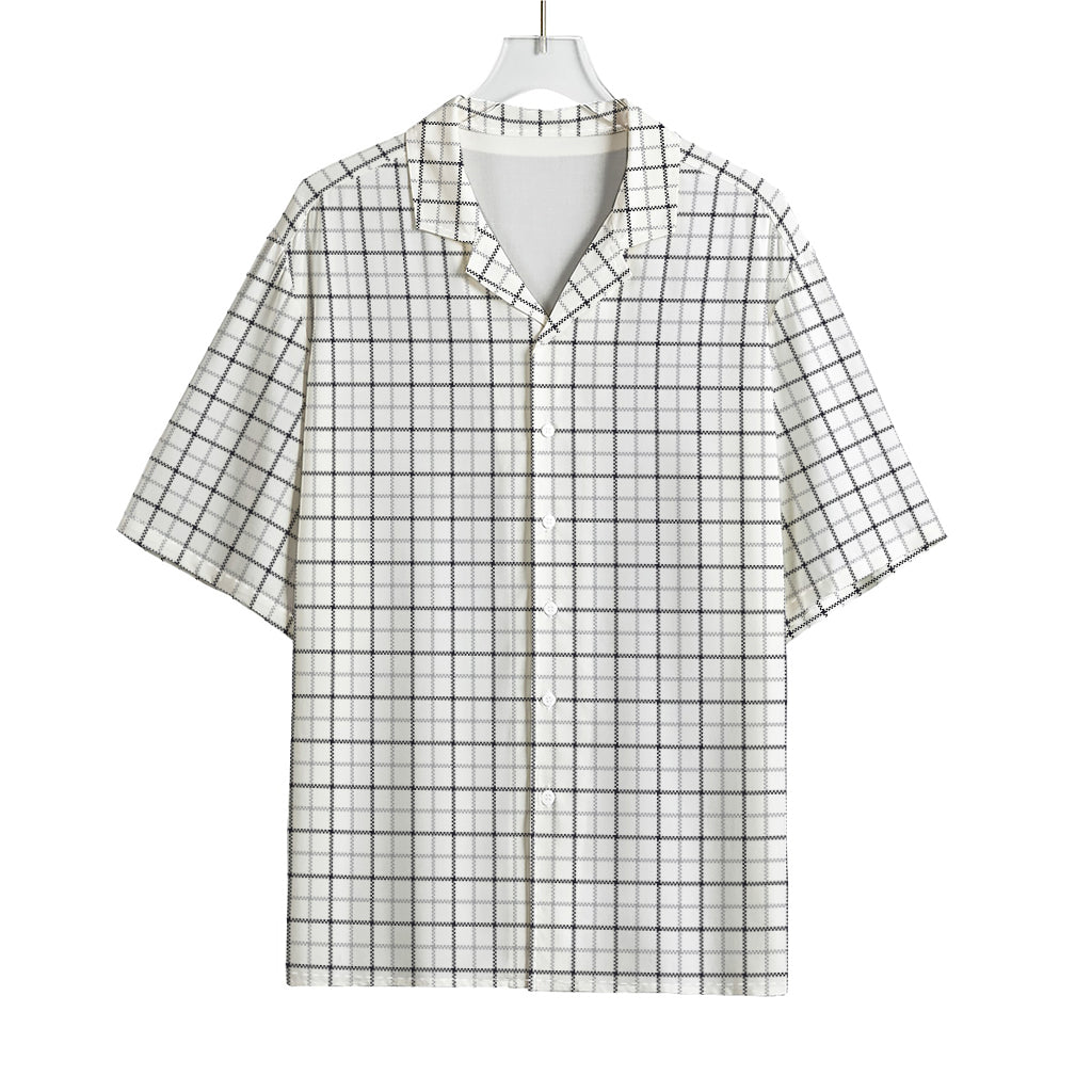 White Tattersall Pattern Print Rayon Hawaiian Shirt