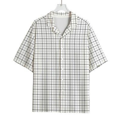 White Tattersall Pattern Print Rayon Hawaiian Shirt
