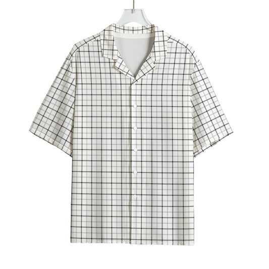 White Tattersall Pattern Print Rayon Hawaiian Shirt