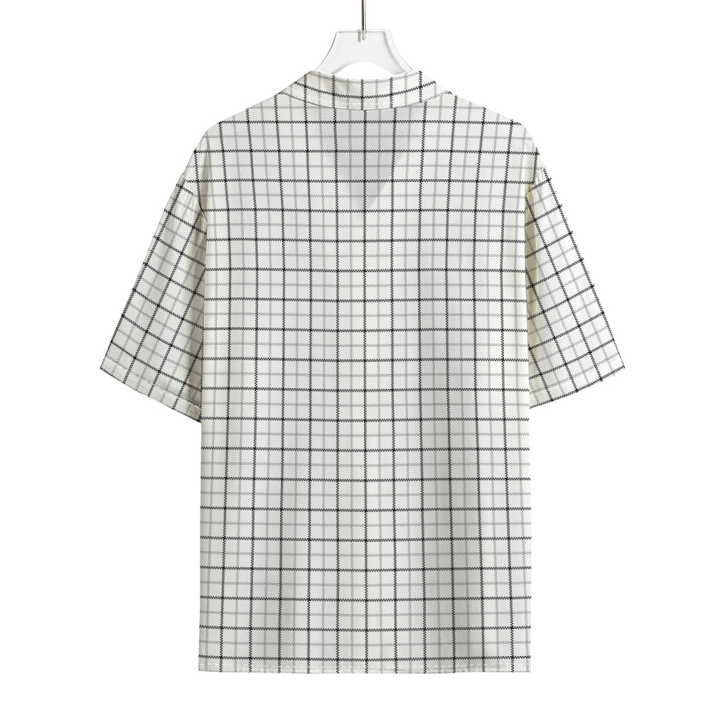 White Tattersall Pattern Print Rayon Hawaiian Shirt