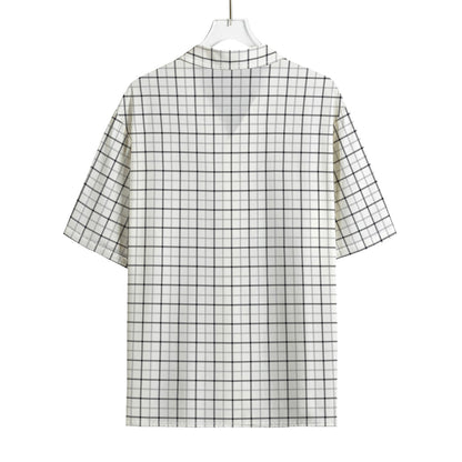 White Tattersall Pattern Print Rayon Hawaiian Shirt