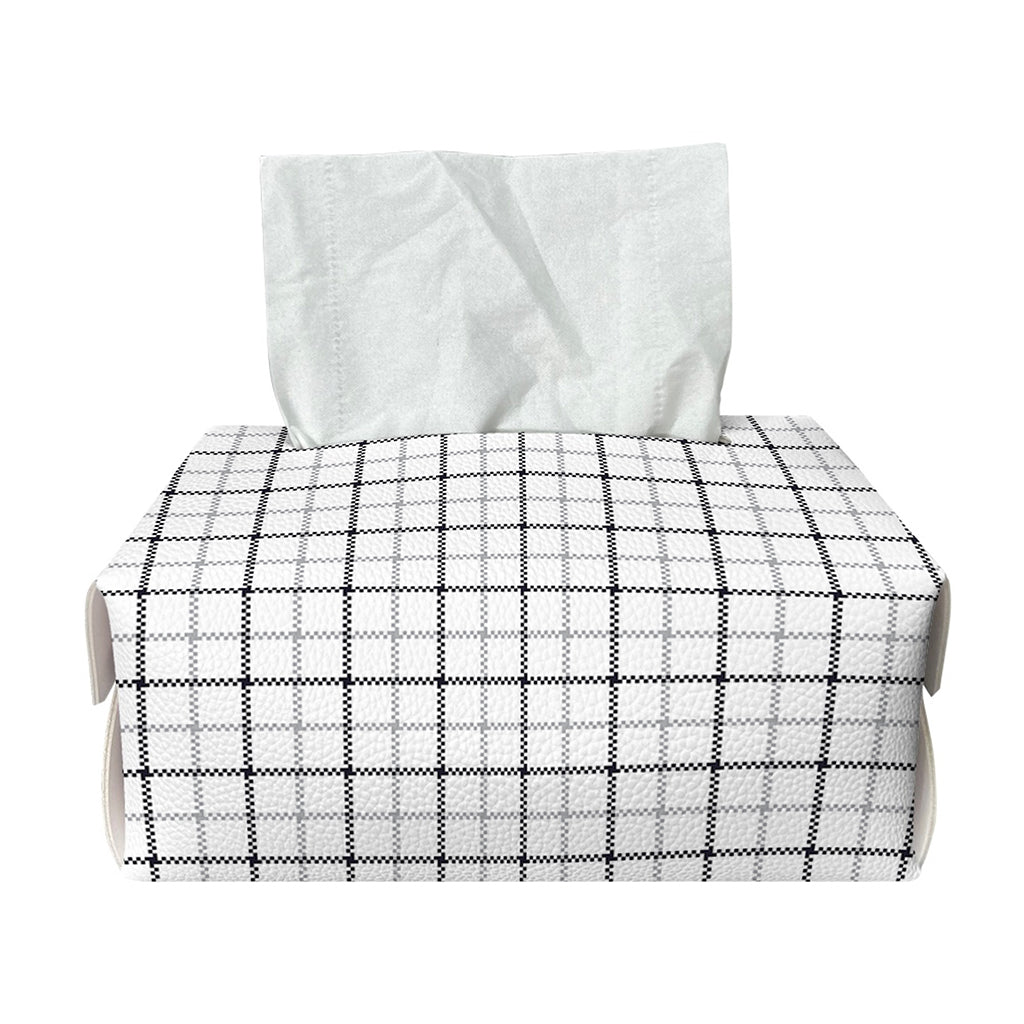 White Tattersall Pattern Print Rectangle Tissue Box Cover