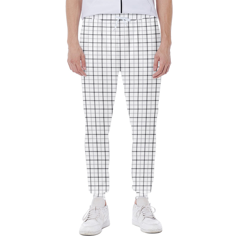 White Tattersall Pattern Print Scuba Joggers
