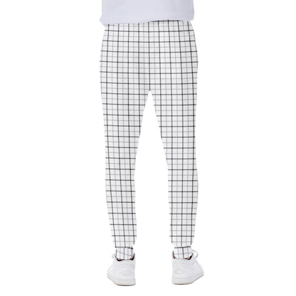 White Tattersall Pattern Print Scuba Joggers