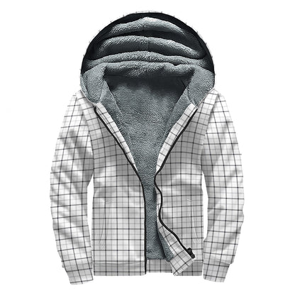 White Tattersall Pattern Print Sherpa Lined Zip Up Hoodie