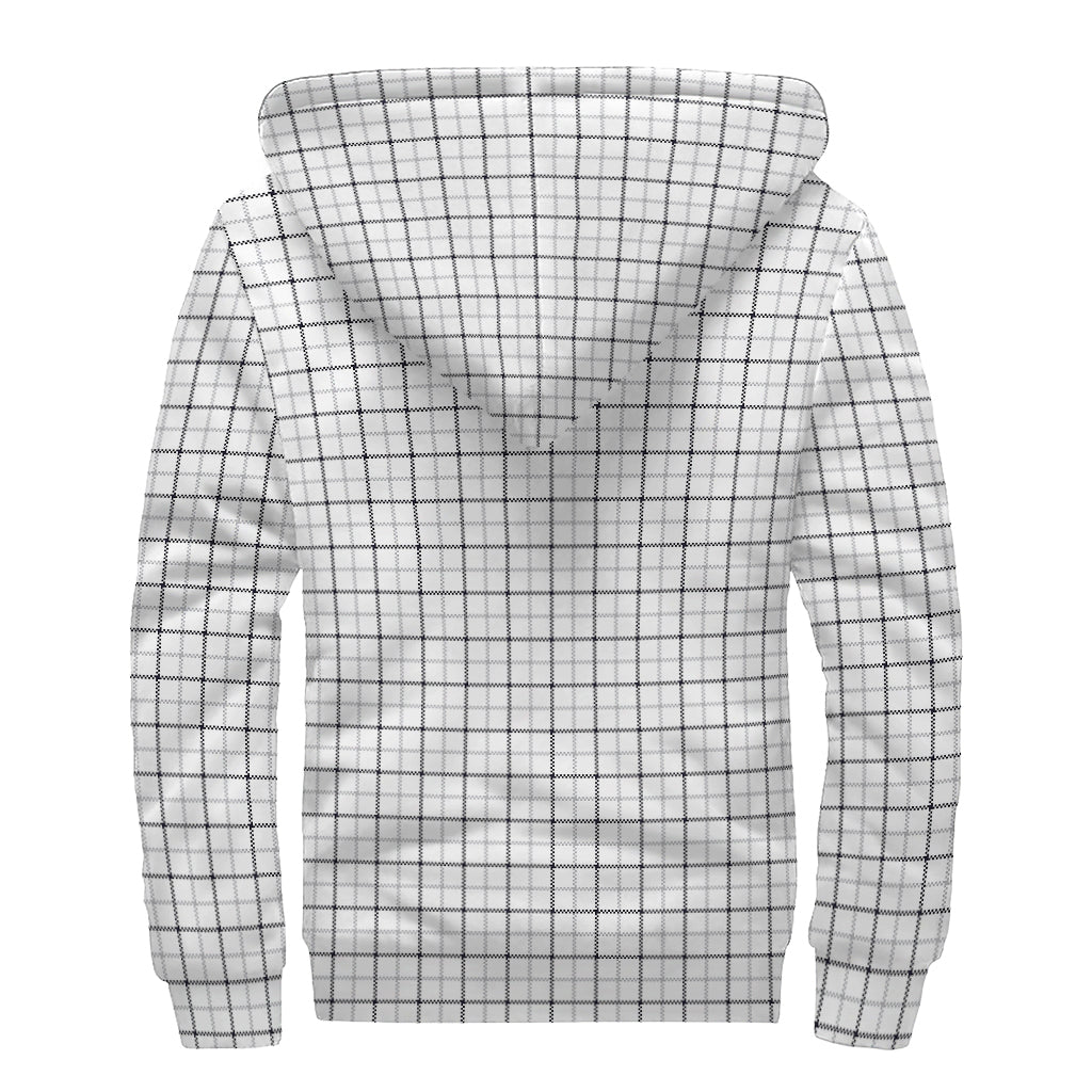 White Tattersall Pattern Print Sherpa Lined Zip Up Hoodie