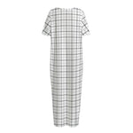 White Tattersall Pattern Print Short Sleeve Long Nightdress