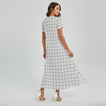 White Tattersall Pattern Print Short Sleeve Maxi Dress