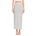 White Tattersall Pattern Print Side Slit Maxi Skirt