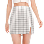 White Tattersall Pattern Print Side Slit Mini Skirt