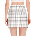 White Tattersall Pattern Print Side Slit Mini Skirt