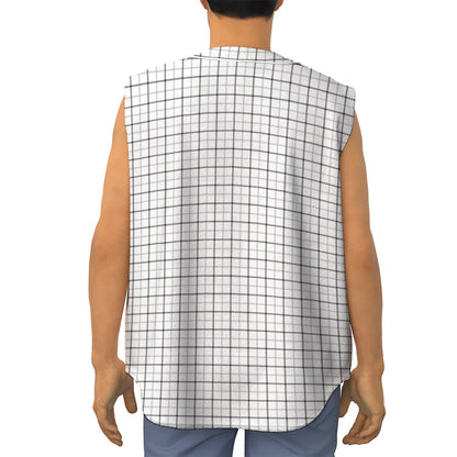 White Tattersall Pattern Print Sleeveless Baseball Jersey