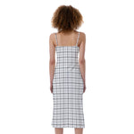 White Tattersall Pattern Print Slim Fit Midi Cami Dress