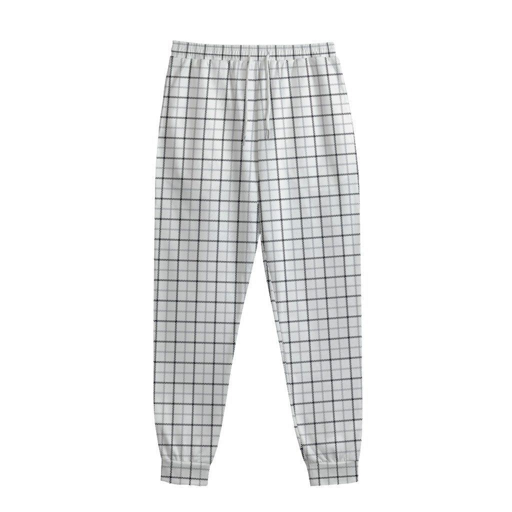 White Tattersall Pattern Print Sweatpants