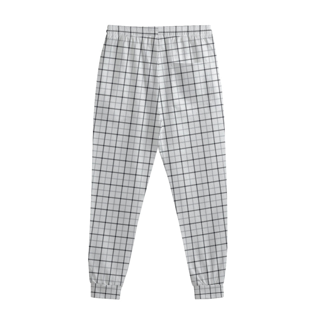 White Tattersall Pattern Print Sweatpants