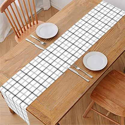 White Tattersall Pattern Print Table Runner