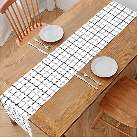 White Tattersall Pattern Print Table Runner