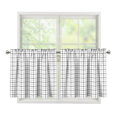 White Tattersall Pattern Print Tier Curtains