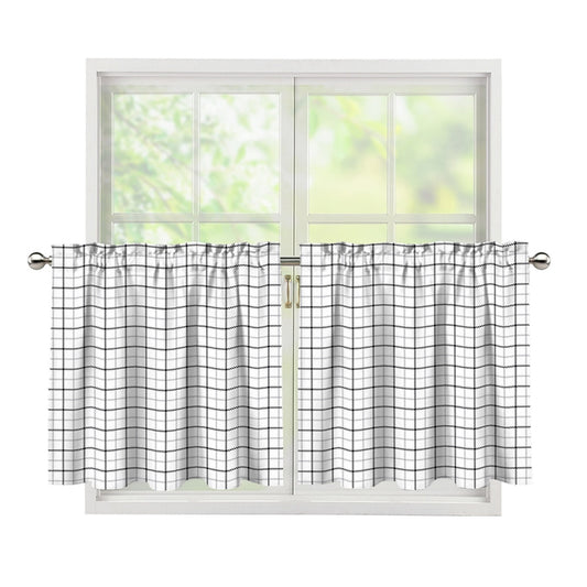 White Tattersall Pattern Print Tier Curtains