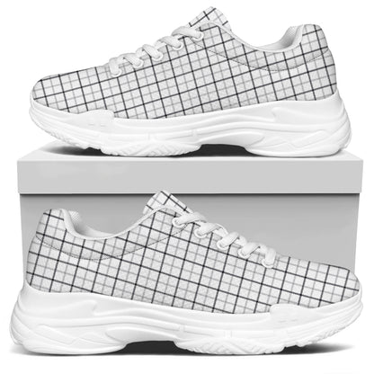 White Tattersall Pattern Print White Chunky Shoes